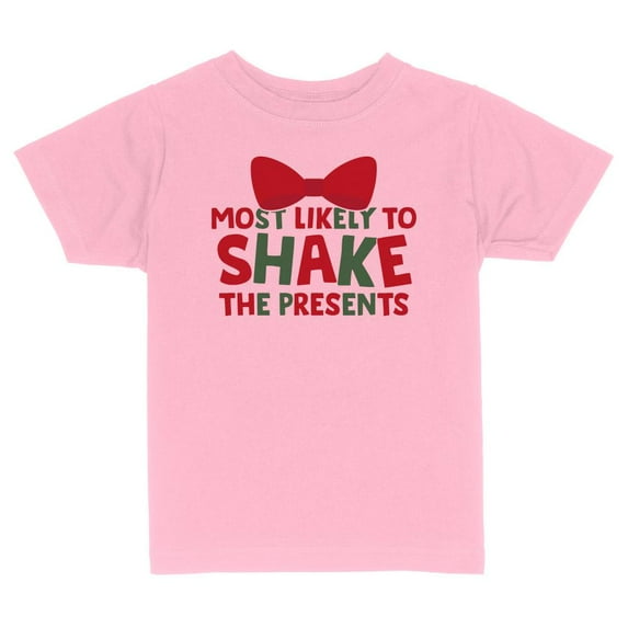 TeesAndTankYou Most Liklely To Shake The Presents Funny Christmas Toddler Kids T-Shirt 3T Light Pink