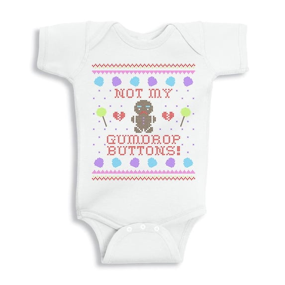 TeesAndTankYou Not My Gumdrop Buttons Gingerbread Man Christmas Baby Onesie Infant One Piece Bodysuit 6 Months White