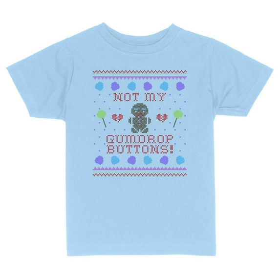 TeesAndTankYou Not My Gumdrop Buttons Gingerbread Man Christmas Toddler Kids T-Shirt 2T Light Blue