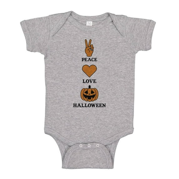 TeesAndTankYou Peace Love And Halloween Baby Onesie Infant One Piece Bodysuit Newborn Heather Grey