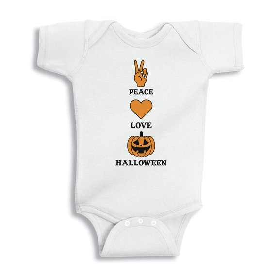 TeesAndTankYou Peace Love And Halloween Baby Onesie Infant One Piece Bodysuit Newborn White
