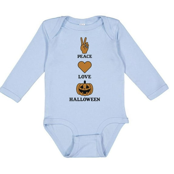 TeesAndTankYou Peace Love And Halloween Long Sleeve Baby Onesie Infant One Piece Bodysuit 12 Months Light Blue
