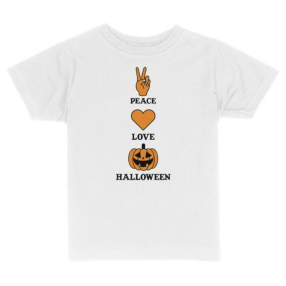 TeesAndTankYou Peace Love And Halloween Toddler Kids T-Shirt 2T White