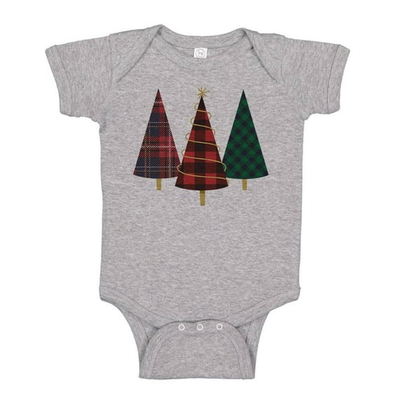 TeesAndTankYou Plaid Print Christmas Trees Baby Onesie Infant One Piece Bodysuit Newborn Heather Grey