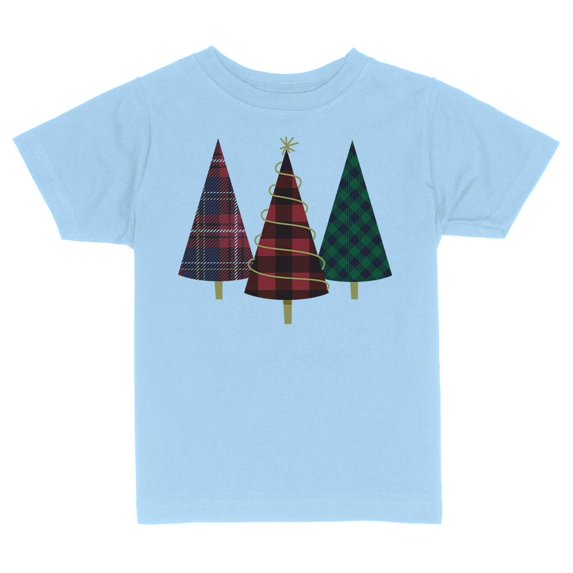 TeesAndTankYou Plaid Print Christmas Trees Toddler Kids T-Shirt 2T Light Blue
