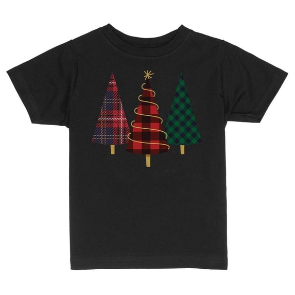 TeesAndTankYou Plaid Print Christmas Trees Toddler Kids T-Shirt 3T Black