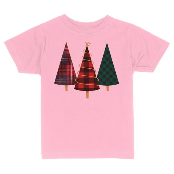TeesAndTankYou Plaid Print Christmas Trees Toddler Kids T-Shirt 3T Light Pink