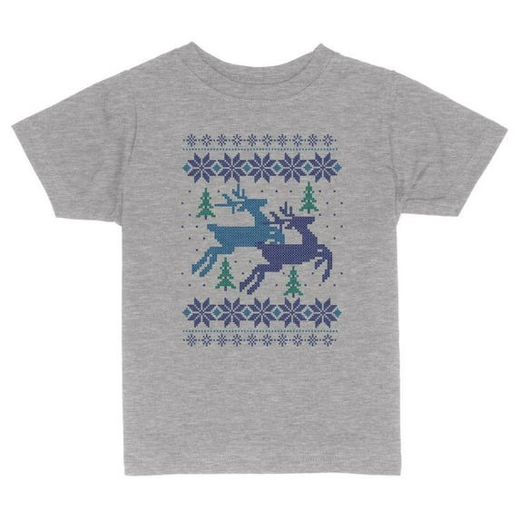 TeesAndTankYou Reindeer Cross Stitch Christmas Toddler Kids T-Shirt 3T Heather Grey