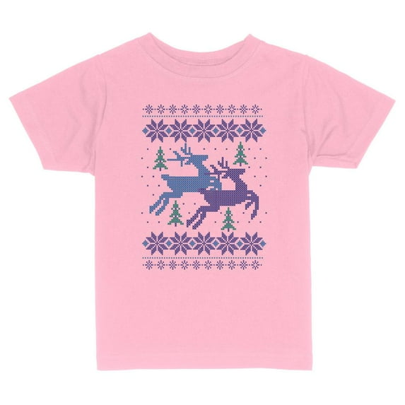 TeesAndTankYou Reindeer Cross Stitch Christmas Toddler Kids T-Shirt 4T Light Pink