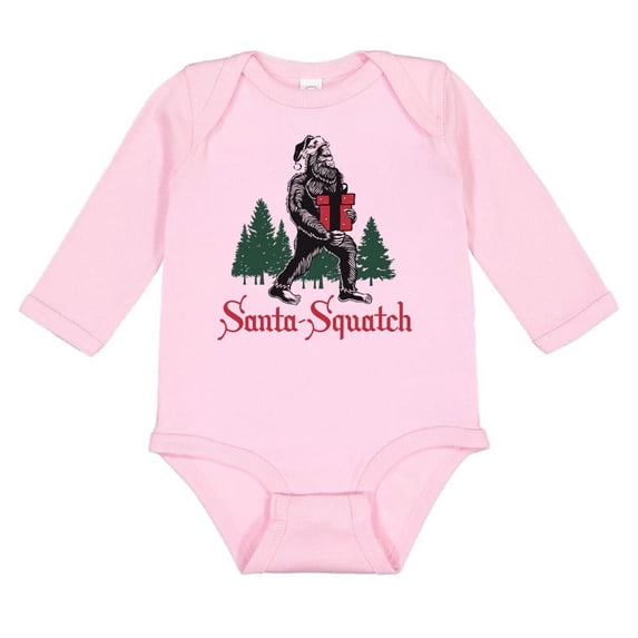 TeesAndTankYou Santa-squatch Christmas Long Sleeve Baby Onesie Infant One Piece Bodysuit 12 Months Light Pink