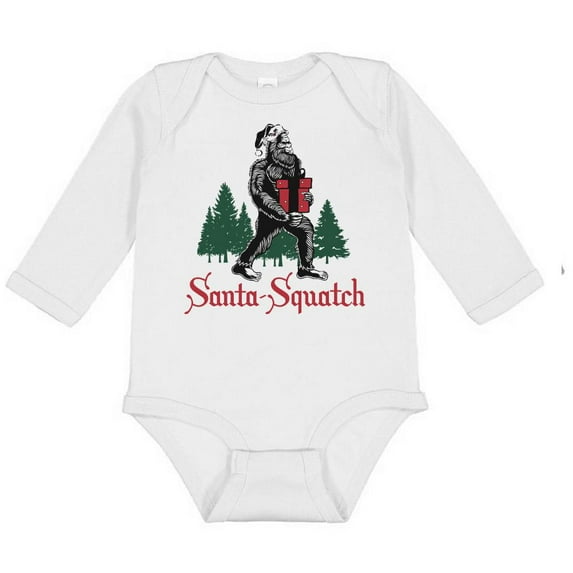 TeesAndTankYou Santa-squatch Christmas Long Sleeve Baby Onesie Infant One Piece Bodysuit Newborn White