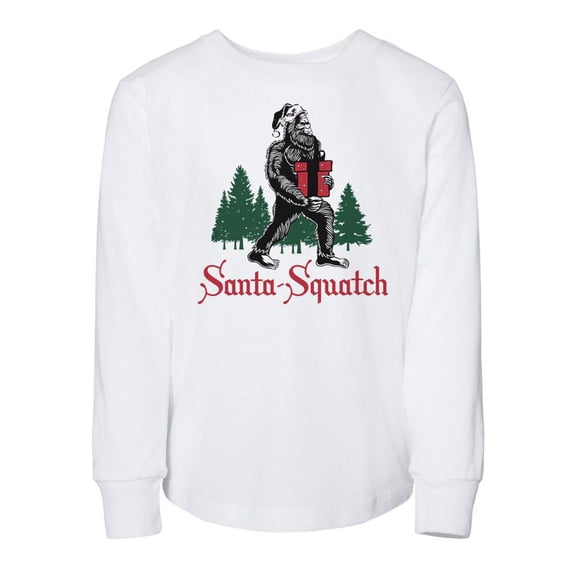 TeesAndTankYou Santa-squatch Christmas Toddler Kids Long Sleeve T-Shirt 4T White