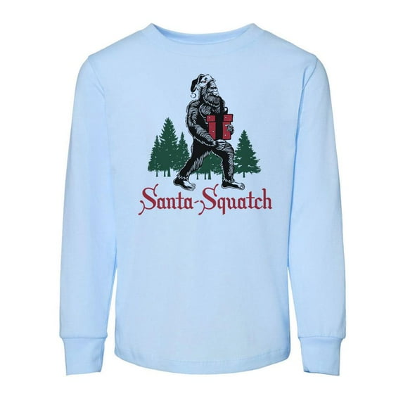TeesAndTankYou Santa-squatch Christmas Toddler Kids Long Sleeve T-Shirt 5T Light Blue