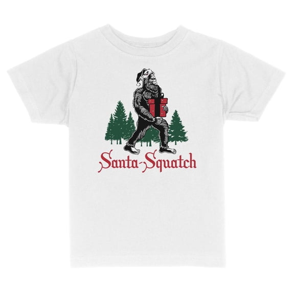 TeesAndTankYou Santa-squatch Christmas Toddler Kids T-Shirt 2T White