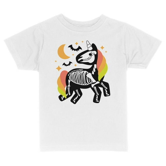 TeesAndTankYou Skeleton Unicorn Toddler Kids T-Shirt 2T White