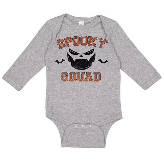 TeesAndTankYou Spooky Squad Long Sleeve Baby Onesie Infant One Piece Bodysuit Newborn Heather Grey