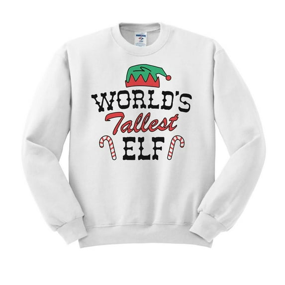 TeesAndTankYou World's Tallest Elf Christmas Sweatshirt Unisex 4X-Large White