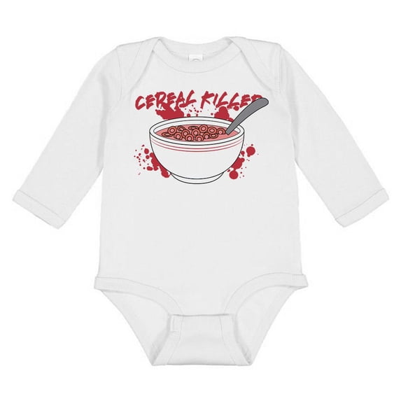 TeesAndTankyou Cereal Killer Long Sleeve Baby Onesie Infant One Piece Bodysuit Newborn White