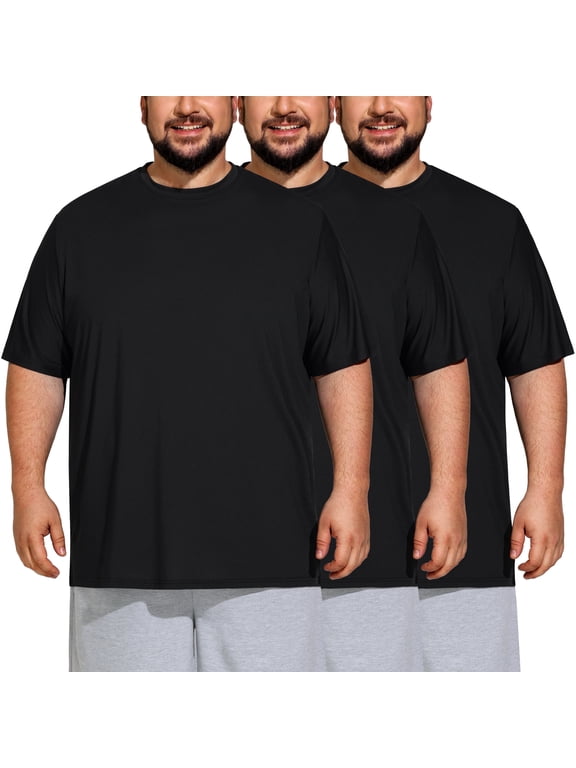 Men's Big & Tall 3 Pack T-Shirts, Dry Fit Short Sleeve Crew Neck Tee for Gym Workout Outdoor Work, Black