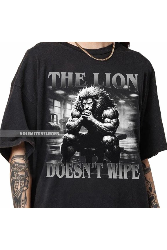 Alpha Lion Gym Apparel, Funny Animal Humor Shirt, Ironic Graphic Tee, Funny Gymer T-Shirt, Black S