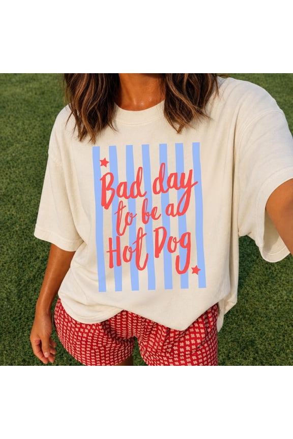 Bad Day to Be a Hot Dog Shirt Trendy Stripe Fourth of July Graphic Tee Summer BBQ Holiday Tshirt Cute 4th Shirt, White XL