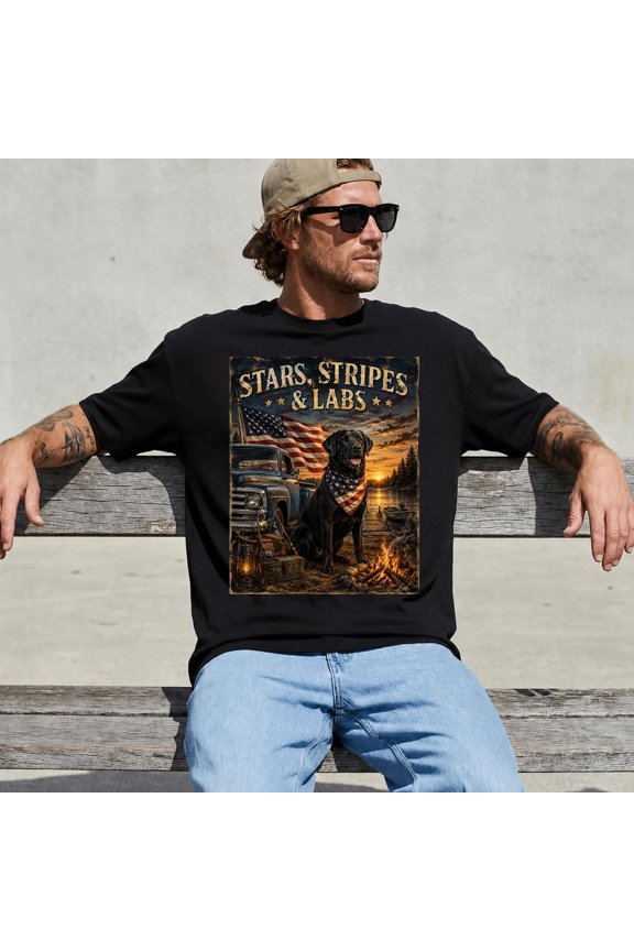 Black Lab Patriotic Shirt, Stars Stripes Labs Tee, 4th of July Dog Gift, Black XL