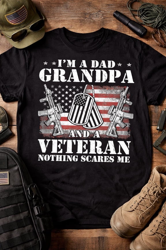 Dad Grandpa Veteran Shirt, Patriotic USA T-Shirt, Military Father's Day Tee, Navy XL