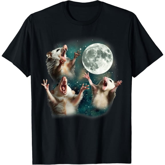 Teeso Funny Opossum Meme T-Shirt - Quirky Three Possum Moon Design, Black 2XL