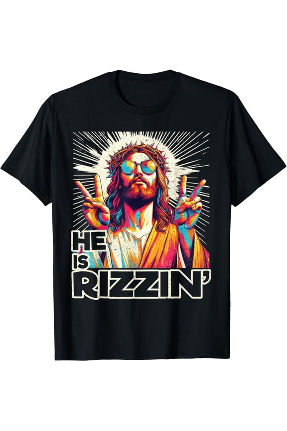 Funny Retro Jesus Rizzin Easter Christian T-Shirt for Unique Style, Navy S