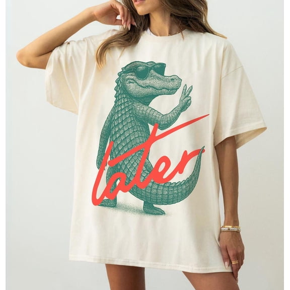 Teeso Later Gator Retro Alligator T-shirt | Southern Saying, Florida Lover, Ivory S