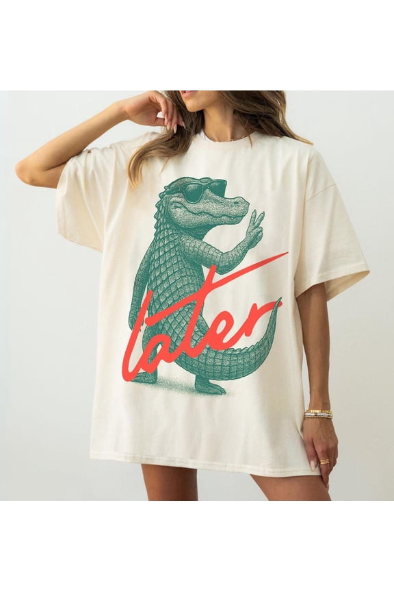 Later Gator Retro Alligator T-shirt | Southern Saying, Florida Lover, Ivory S