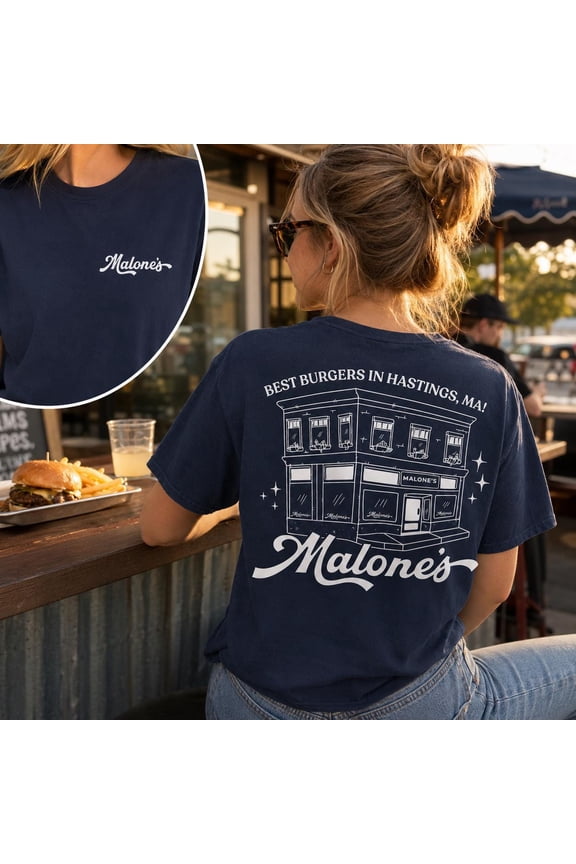 Malone's Bar Off Campus Two-sided Shirt, Briar U Hockey Romance Tee, Best Burgers Hastings MA, Bookish Gift, Dark Heather S