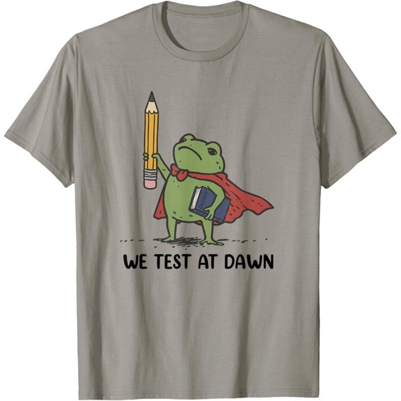 Teeso Teacher Frog We Test At Dawn Test Day Coordinator Final Exam T-Shirt, Ash Grey S