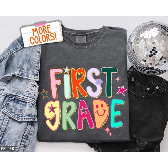 Teeso Teacher Shirt, Preppy Hand Drawn Colorful Doodle Stars, Messy ...