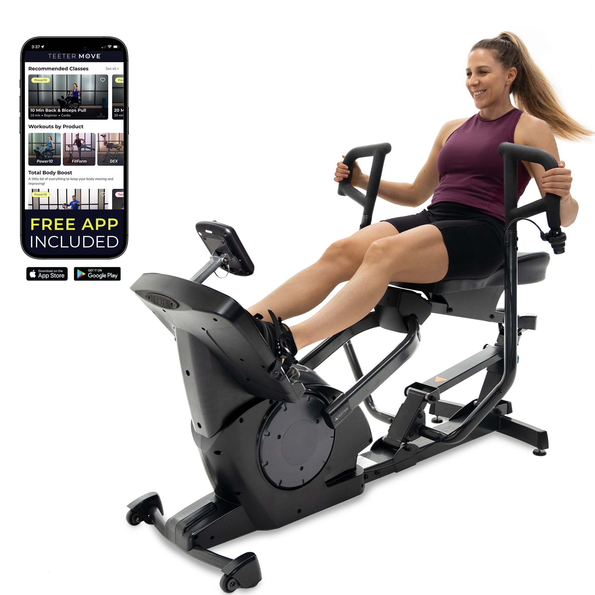 Teeter Power10 Home Exercise Rower - 2-Way Resistance, Bluetooth Heart ...