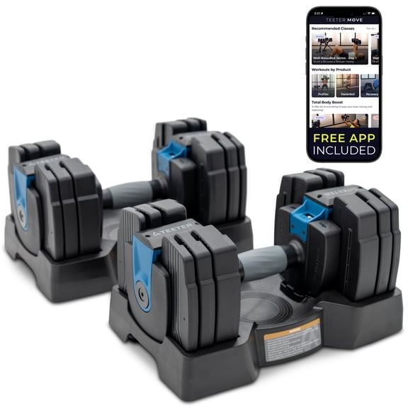 Teeter ProFlex 432 Adjustable Dumbbell Weight Set, 8 in 1 Free Weights 4 to 32lb, Quick-Set Grip Handles, Home Gym Space Saver