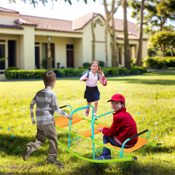 Teeter Totter Seesaw for Kids Outdoor, SHINPT 2 in 1 Metal Rocking Seesaw for Toddlers with Easy-Grip Handles, Indoor Outdoor Rocking Fun for Toddlers Age 3-6, Anti-Slip Design, Green/Blue