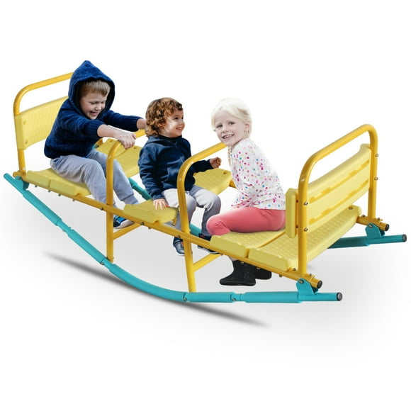 Teeter Totter Seesaw with Easy-Grip Handles, 3-Person Indoor Outdoor Rocking Fun with EVA Foam for Toddlers Boys Girls Age 3-8, Backyard, Lawn