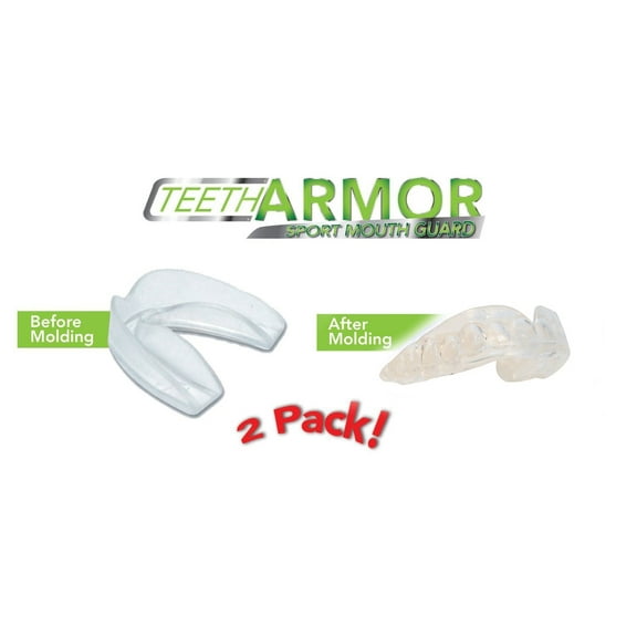 Teeth Armor Adjustable Moldable Sport Mouth Guard, Clear, 2 Pack