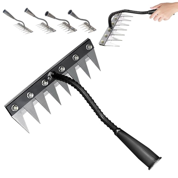 Teeth Carbon Steel Garden Weeding Rake, New Iron Weeding Rake 2.0, Iron Rake For Gardening And Weeding, Multifunctional Heavy-Duty Iron Rakes Gardening Hand Weeder Tools