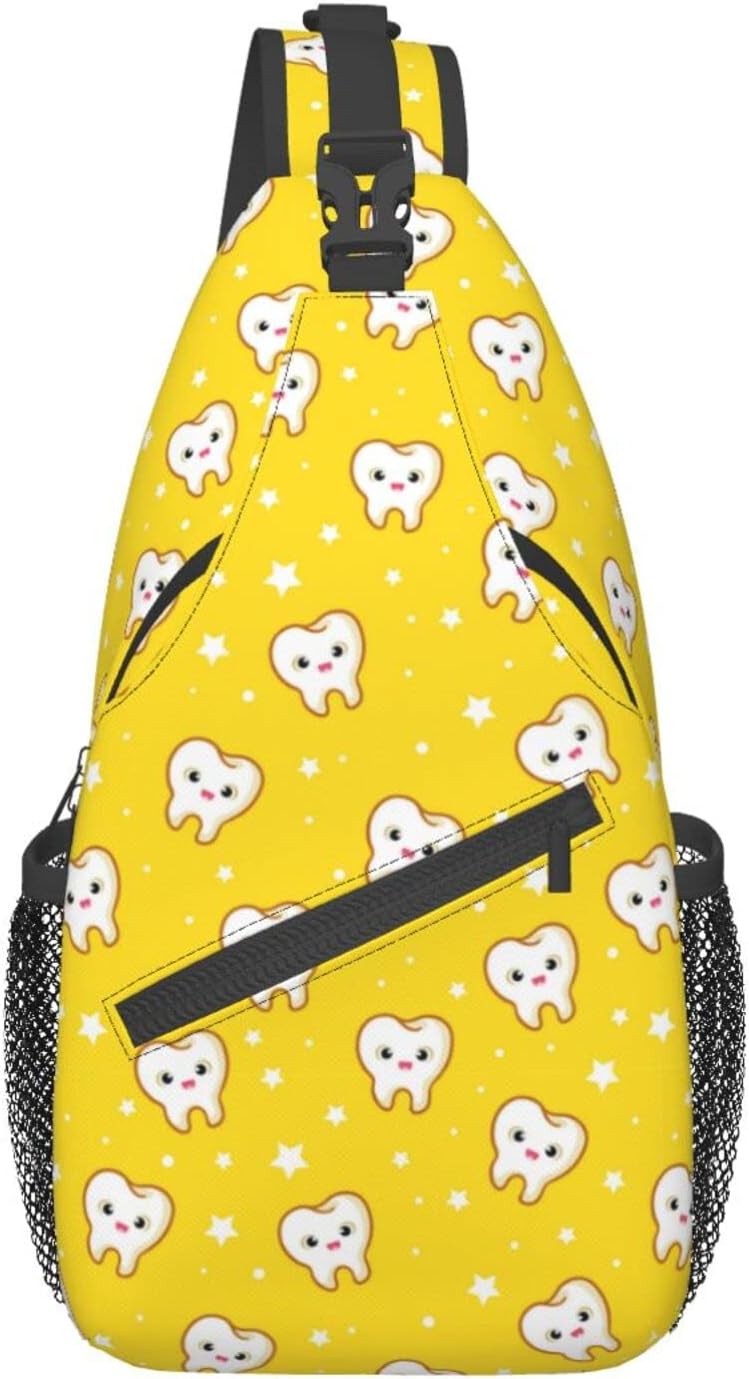 Teeth Pattern Sling Bag Crossbody Hiking Travel Chest Bags Backpack Shoulder Daypack for Women Men