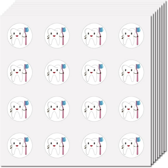 Teeth Shaped Sticker Cartoon Tooth Planner Stickers Plastic Self Adhesive Picture Waterproof Small Round Dental Decal Sticker for DIY