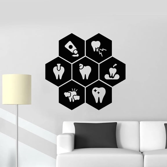 Teeth Vinyl Wall Sticker Dentist Clinic Healthy Toothpaste Dental Care Wall Decal Window Decoration Honeycomb Art Mural Decor 30x30cm