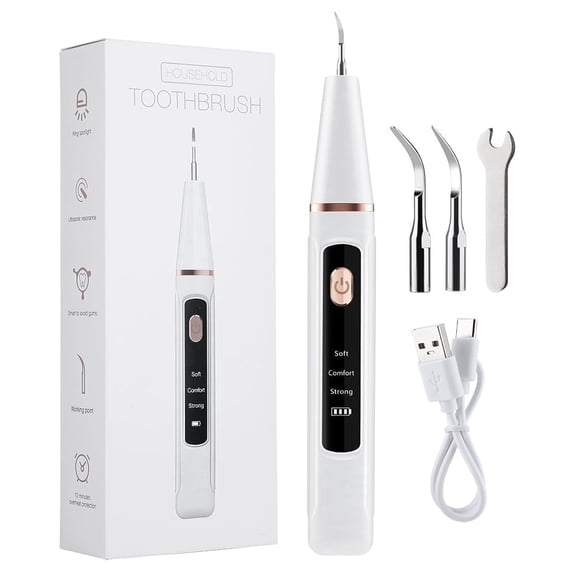Teeth Whitening Kit, Electric Dental Scaler for Tartar Removal with 3 Modes, 10min Auto Shut Off, LED Light, USB-C Rechargeable for Gentle on Gums, Fresh Breath, White