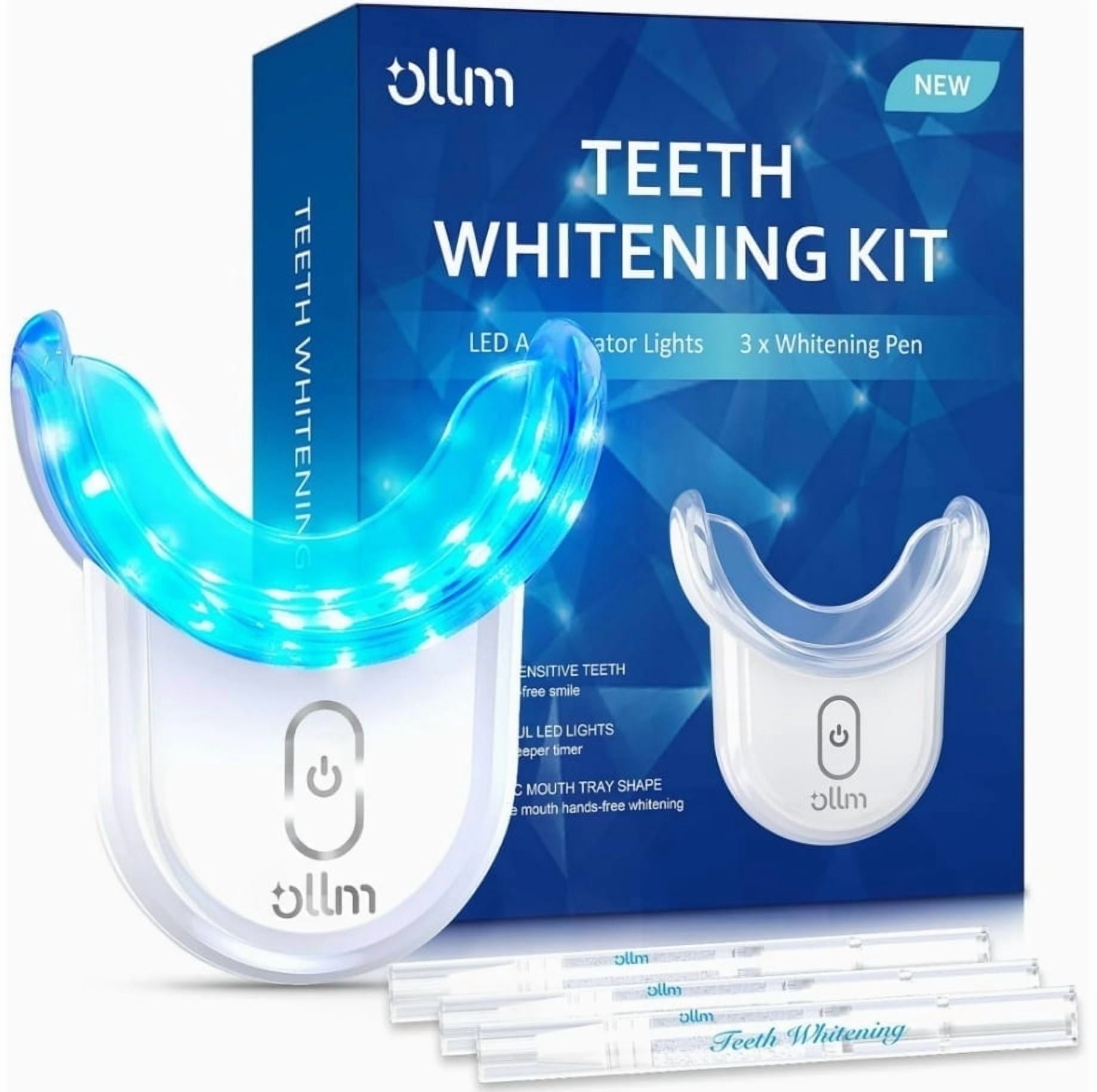 Teeth Whitening Kit with Gel Pen - Ollm Teeth Whitener with 32X LED Light,35% Carbamide Peroxide,3 Gel Syringes,10-Minute Fast Whitening , dental whitening treatment