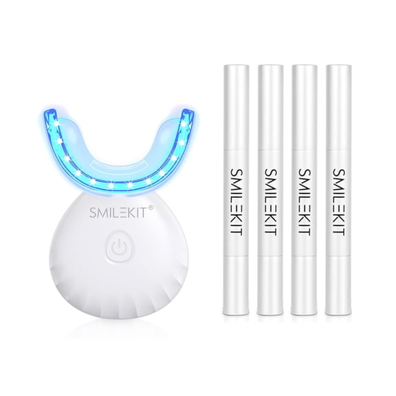 Teeth Whitening Kit, Teeth Whitening Gel with LED Accelerator Light and Tray Teeth Whitener Helps to Remove Stains from Coffee, Smoking, Wines, Soda, Food(Wireless Recharged White)