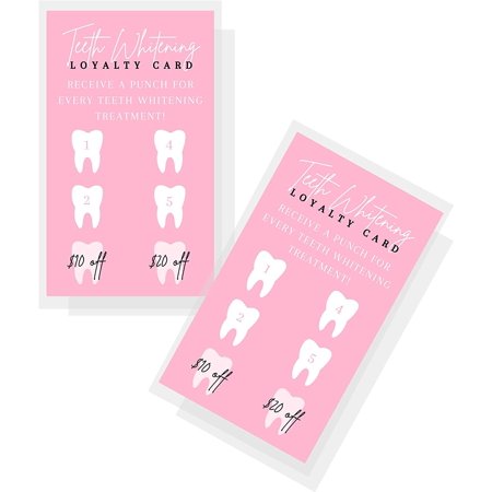 Teeth Whitening Loyalty Discount Cards 50 Pack Size 2x3.5" inch Business Card Matches Teeth Whitening Aftercare Card Wallet Size Matte Pink Card Design