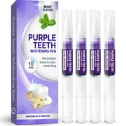 Teeth Whitening Pen, Teeth Whitening Gel, Purple Teeth Whitener, Travel Friendly Tooth Whitening Pen, Color Correcting for Tooth Stain Removal, 4Pcs