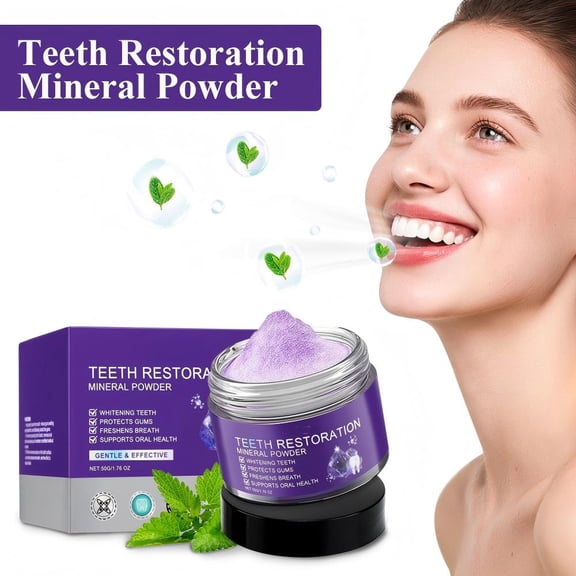 Teeth Whitening Powder with Natural Ingredients, 50g - Gentle Stain Removal for Brighter Smile, Vegan-Friendly Mineral Powder for Fresh Breath & Oral Care