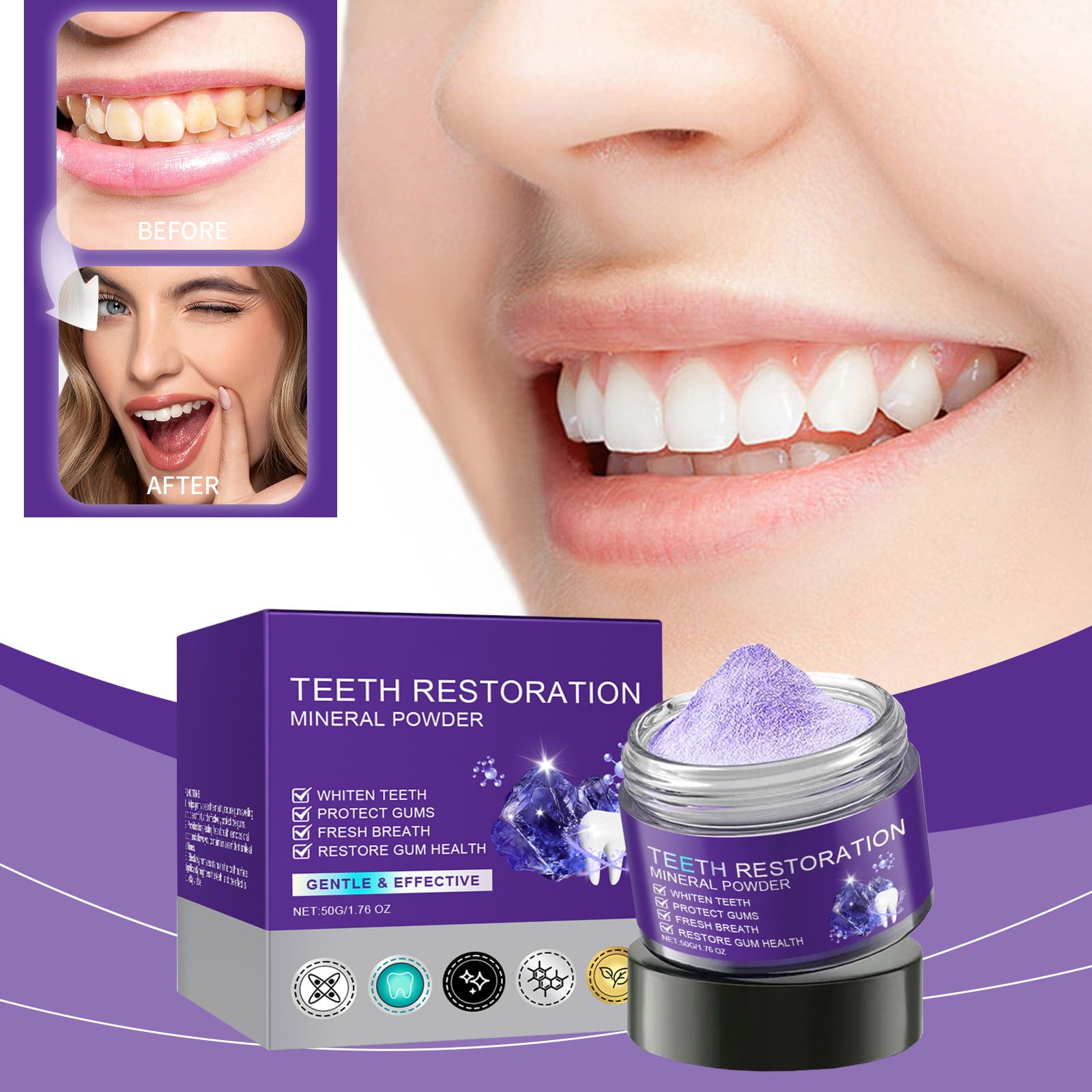 Teeth Whitening Powder, Teeth Restoration Mineral Powder, Mineral Tooth